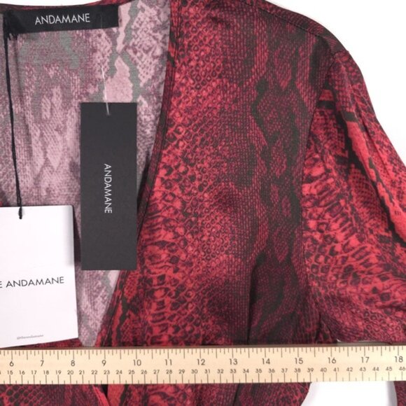 NWT ANDAMANE BEBERLY Wrap Midi Dress Red Python Print MADE IN ITALY 🇮🇹 Size XS - Picture 6 of 16